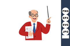 Elderly male teacher in red jacket holding pointer stick and Product Image 1