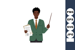 Man in green suit holding document and pointer teaching or p Product Image 1