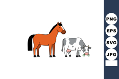Horse and cow farm animals standing side by side simple vect Product Image 1