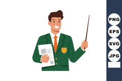 Male teacher holding paper and pointer in green blazer with Product Image 1