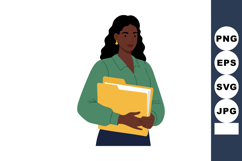 Professional woman holding yellow folder in green shirt busi Product Image 1