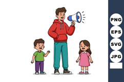 Man holding megaphone speaking to young boy and girl kids in Product Image 1