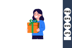 Girl holding orange gift box with green ribbon happy smiling Product Image 1