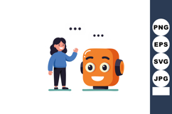 Child interacting with friendly orange robot in conversation Product Image 1