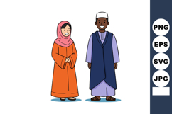 Muslim man and woman in traditional clothing standing smilin Product Image 1