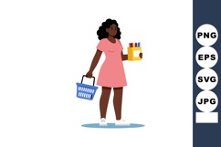 Woman carrying shopping basket and box of markers in casual Product Image 1