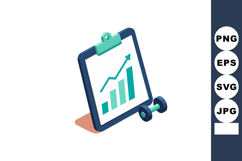 Clipboard with growth chart and dumbbell representing fitnes Product Image 1