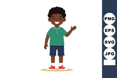 Happy smiling boy waving hand in casual green polo shirt and Product Image 1
