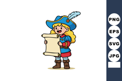 Child pirate holding a scroll in colorful costume with feath Product Image 1