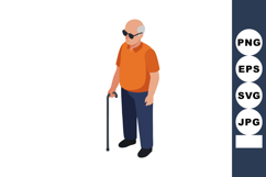 Elderly man with walking cane wearing sunglasses in casual o Product Image 1