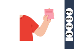 Person holding pink note paper with red shirt vector illustr Product Image 1