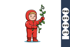 Child in red jumpsuit holding green leafy plant vector illus Product Image 1