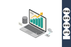 Laptop displaying rising bar chart with cloud data storage a Product Image 1