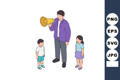 Man with megaphone speaking to children in casual clothes ve Product Image 1