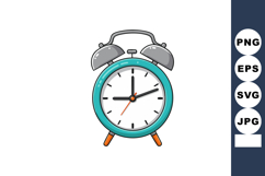 Retro style teal and gray alarm clock with orange legs and s Product Image 1
