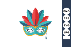 Carnival mask with colorful red and blue feathers and orname Product Image 1