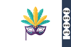 Carnival mask with decorative yellow and teal feathers festi Product Image 1