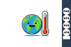Earth planet with happy face and thermometer showing tempera Product Image 1
