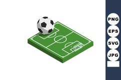 Soccer ball on green soccer field with white lines and goal Product Image 1