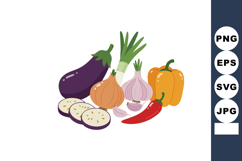 Fresh vegetables eggplant onion garlic chili pepper and yell Product Image 1
