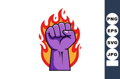 Purple Fist Raised with Red and Orange Flames Vector Illustr Product Image 1