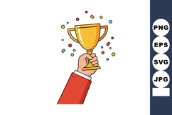 Hand Holding Gold Trophy Cup Celebration with Colorful Confe Product Image 1