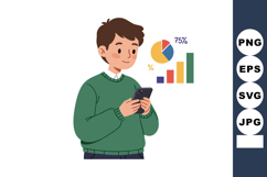 Young man analyzing data charts on smartphone with colorful Product Image 1