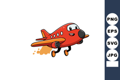 Red Cartoon Airplane Flying with Happy Face Vector Illustrat Product Image 1
