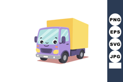 Cute purple and yellow delivery truck cartoon character vect Product Image 1