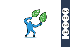 Blue figure holding green leaves symbolizing nature and envi Product Image 1
