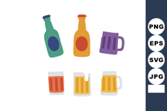 Beer bottles and mugs vector illustration with green and ora Product Image 1