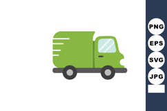 Green delivery truck vector illustration with motion lines o Product Image 1