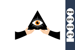 Human hands holding black triangle with orange eye symbol il Product Image 1