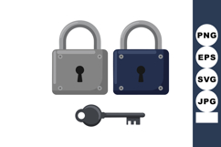 Metal padlocks and key security lock icons vector illustrati Product Image 1