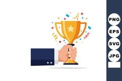 Hand Holding Gold Trophy Cup with Star and Colorful Confetti Product Image 1