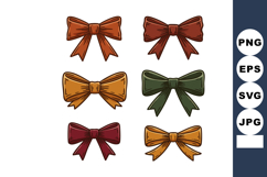 Hand Drawn Decorative Bow Set with Orange Red Green Colors V Product Image 1