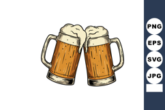 Two clinking beer mugs with foam hand drawn vector illustrat Product Image 1