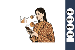 Woman Using Smartphone with Business Graphs and Pie Charts V Product Image 1