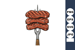 Grilled meat skewers stacked on fork illustration with woode Product Image 1