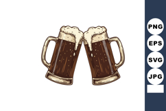 Two Clinking Beer Mugs with Foam Illustration for Celebratio Product Image 1