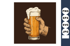 Hand Holding Glass of Beer with Foam Vector Illustration in Product Image 1