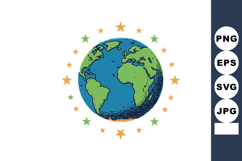 Earth globe with green and orange stars circular border vect Product Image 1