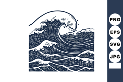 Ocean wave illustration with detailed line art style in dark Product Image 1