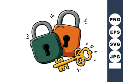 Two colorful padlocks with vintage key vector illustration f Product Image 1