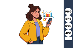 Young woman analyzing business data on smartphone wearing ye Product Image 1
