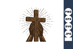 Hands Holding Wooden Christian Cross with Radiant Light Rays Product Image 1