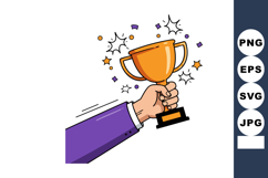 Hand Holding Orange Trophy Cup Celebrating Victory with Conf Product Image 1