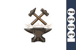Blacksmith anvil with crossed hammer and sledgehammer vector Product Image 1