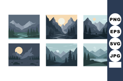 Mountain valley river landscape collection with pine trees a Product Image 1
