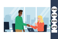 Business people shaking hands in office meeting with city vi Product Image 1